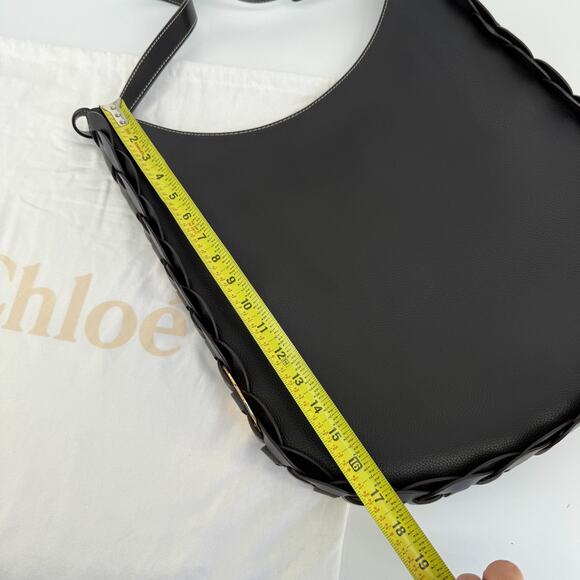 Chloe Darryl Hobo Bag Black Grained Leather Large Tote Shoulder With Pouch Auth - Picture 14 of 16